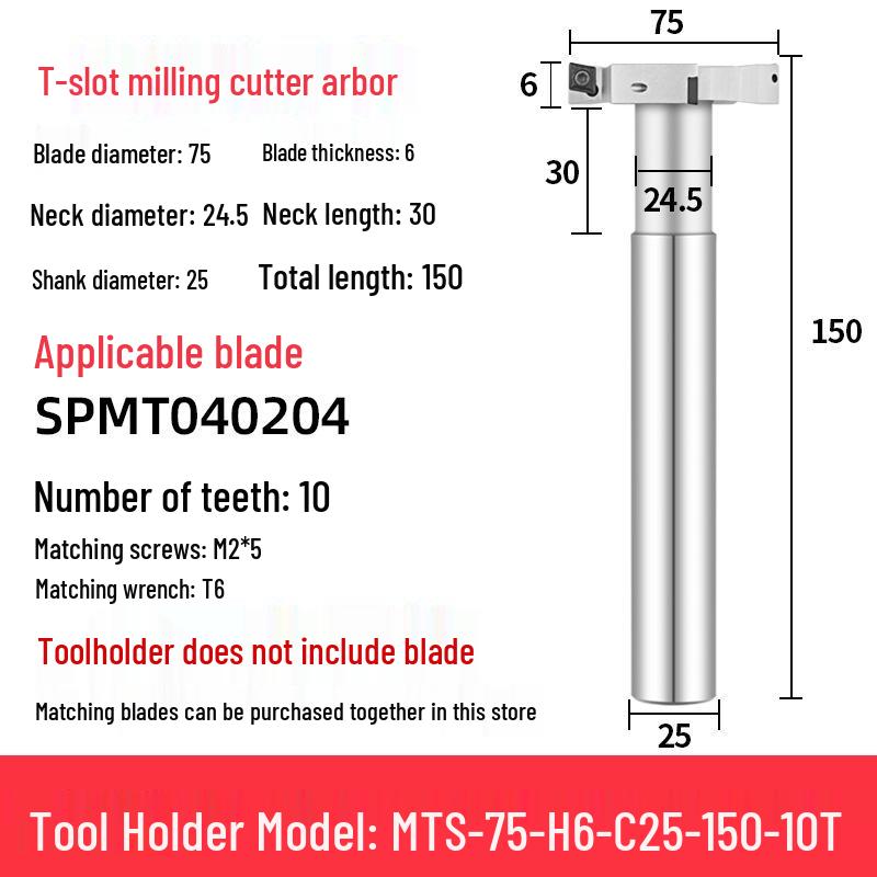 CNC T-Slot Milling Cutter with HTS Three-Sided Blade, Shank Thickness: 6, 8, 10, 12 Mm