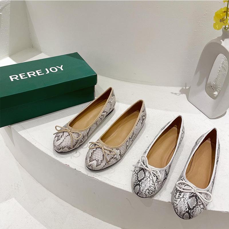 Mode 2025 Schlangenmuster Fliege Mokassin Frau Runde Zehenpartie Ballerinas mit weicher Sohle Serpentinen Schuhe Damen Übergröße 42/43 Ballerina Loafer