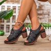 Damen Sandalen mit dickem Absatz Sommer Ausgehöhlte Fischmaul Sandalen für Damen Riemchen Plateau Sandale Sandalias Mujer
