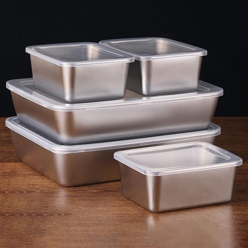 Stainless Steel Refrigerator Meat Storage Box Food Storage Containers With Lid Refrigerator Organizer Container Kitchen Storage