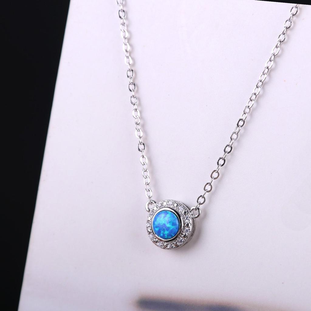 KELITCH Fashion Women's Choker Necklace Synthetic Opal Oval Pendant (16-18 inch) Chain (Blue)