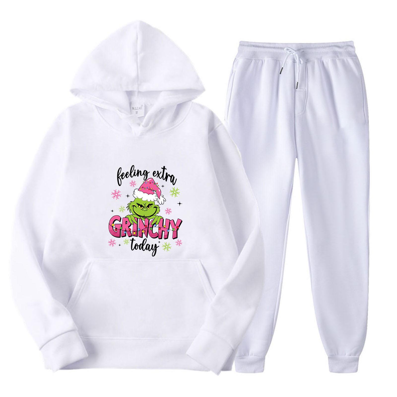 

Женский спортивный спортивный костюм с капюшоном, комплект из двух предметов для бега, пуловер с длинными рукавами, толстовка + спортивные штаны, унисекс XL белый