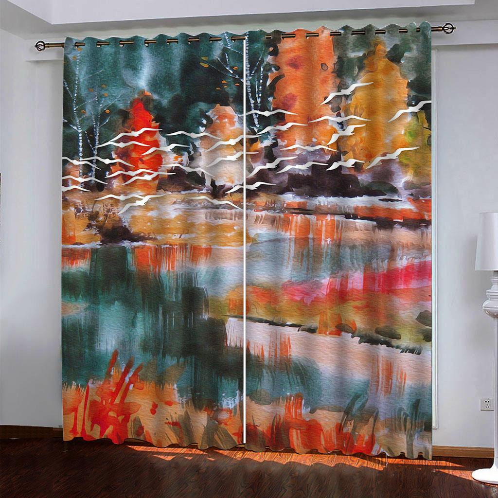 

Curtains For Bedrooms Abstract Art Deep Forest 3D Window Curtains Home Decor Living Room Curtains Door Drapes Home Decor W70xH160cmx2&Grommet Top