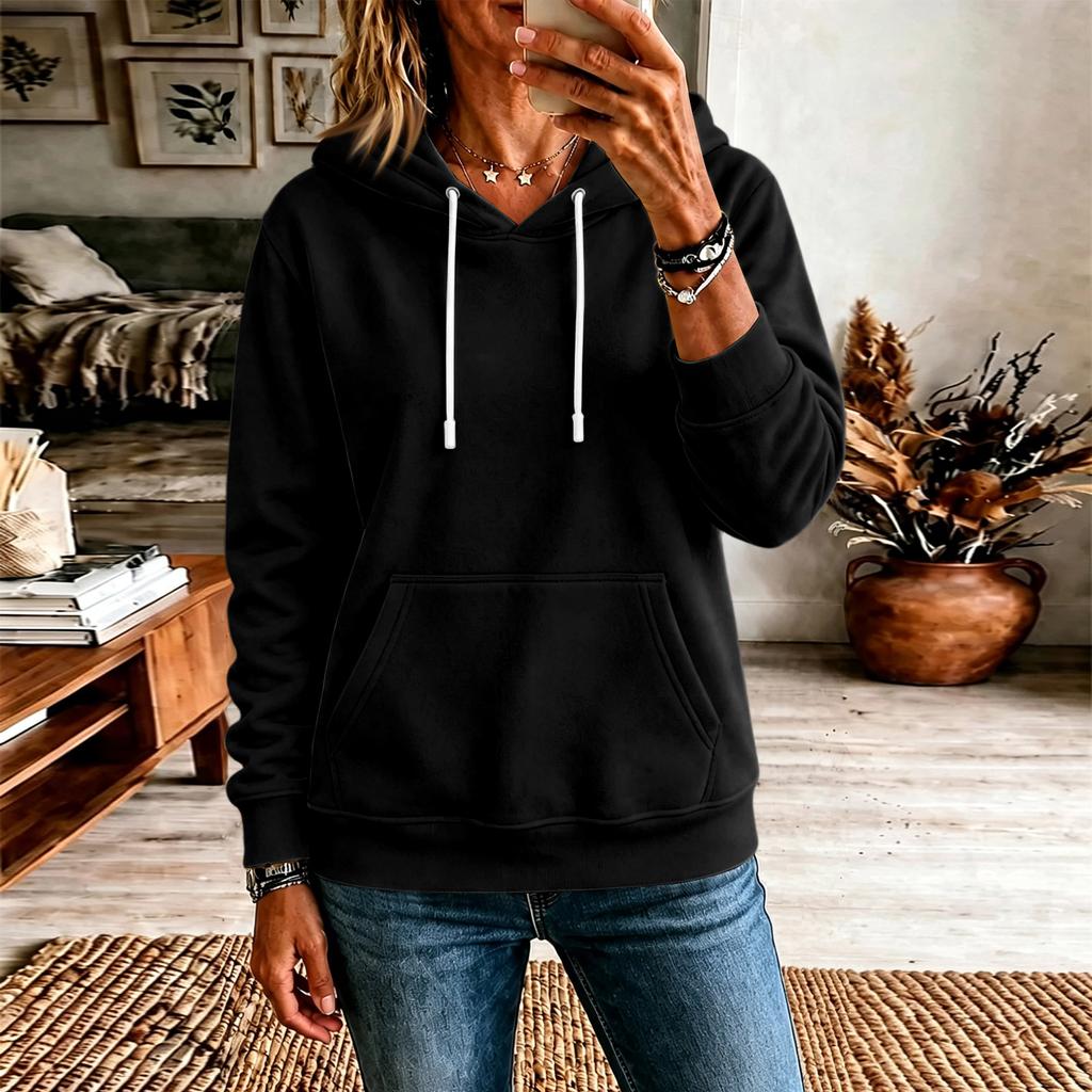 Damen Casual Locker geschnitten Farbe Langarm Kapuzen Pullover Sweatshirt Top für den täglichen Gebrauch