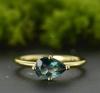 1.5ct East West Pear Teal Sapphire Engagement Ring: Dainty Yellow Gold Plated Solitaire Wedding Ring: Art Deco Bridal Jewelry Gift