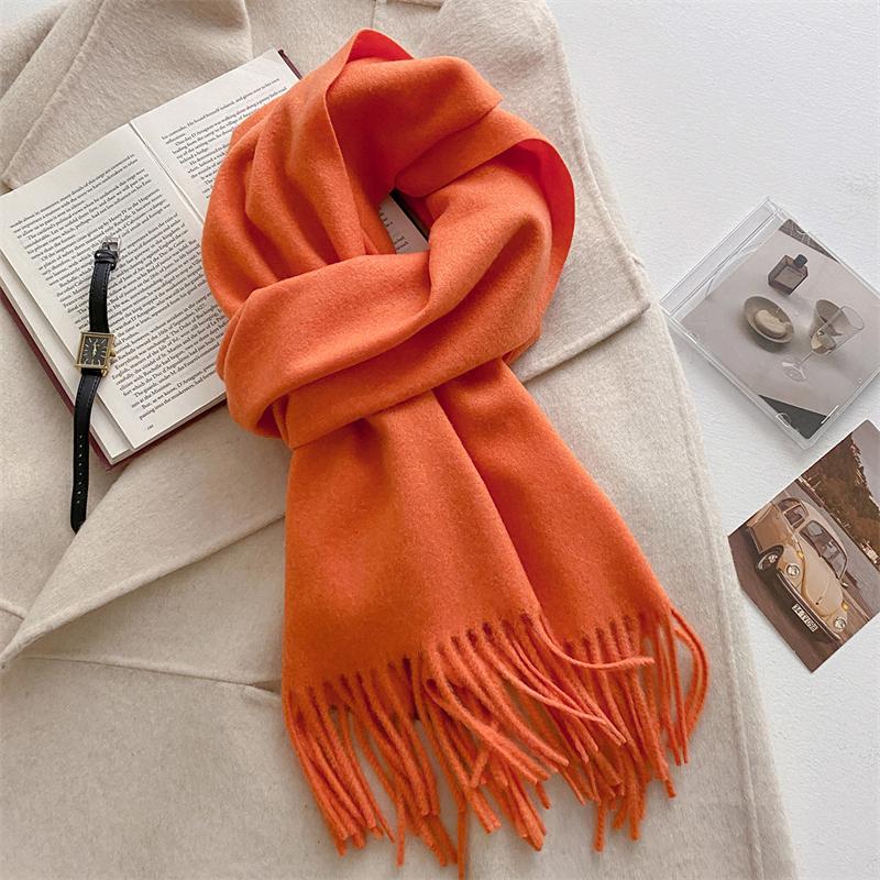Luxury Wool Scarf For Women Fashion Warm Cashmere Scarves Korean Style Solid Knitted Shawl Wrap Pashmina Bandana Christmas Gift