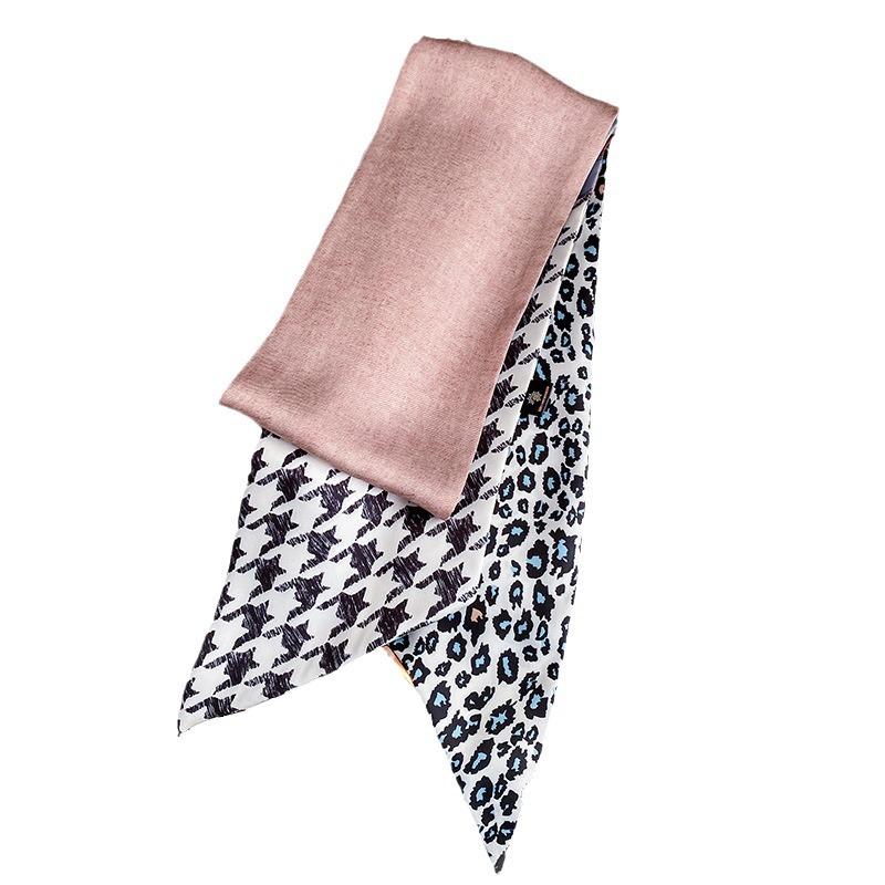 Korean Style Splicing Fashionable Thin Narrow Long Silk Scarf for Women with High-end Versatile Decorative Streamer Scarf Knotted Hair Strap