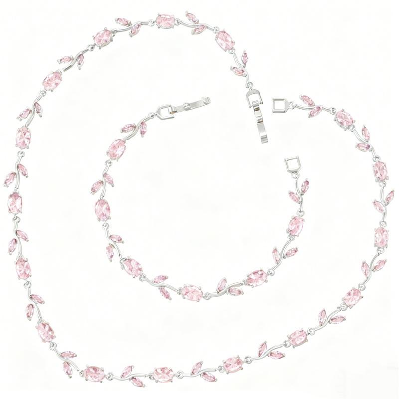 Light Luxury AAAAA Zircon Bracelet & Necklace Women's Exquisite Tulip Plant Design Jewelry Set