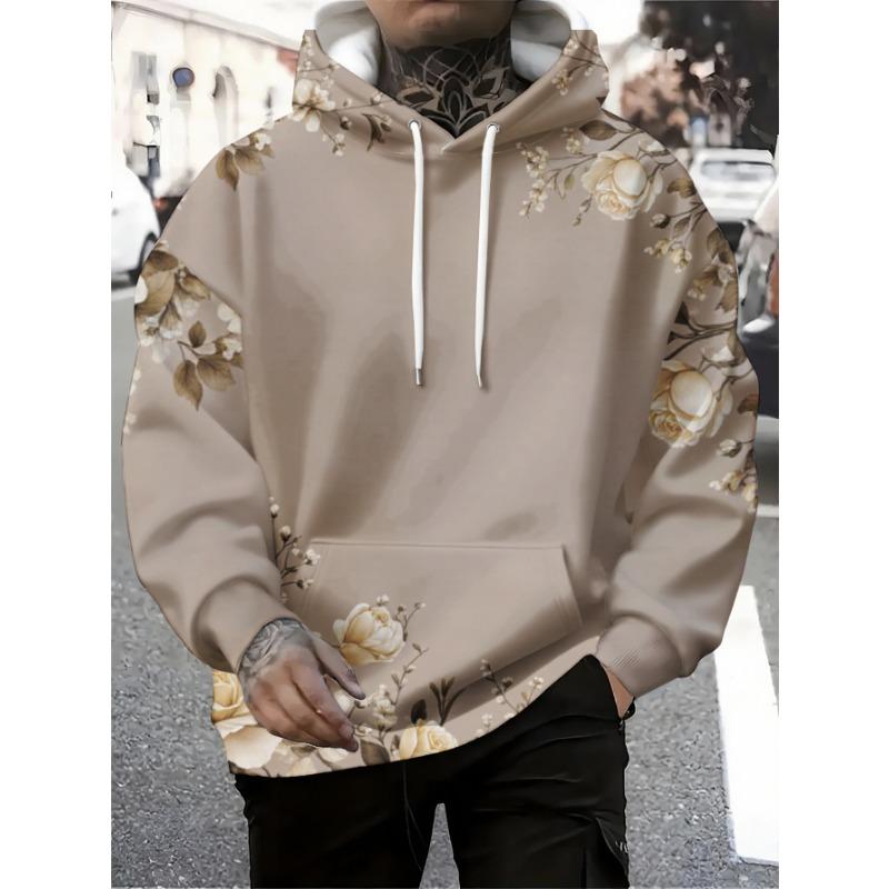 Men's Oversized 3D Print Flower Hoodie Streetwear Pullover Hooded Sweatshirt Scenery Motif Casual Fashion