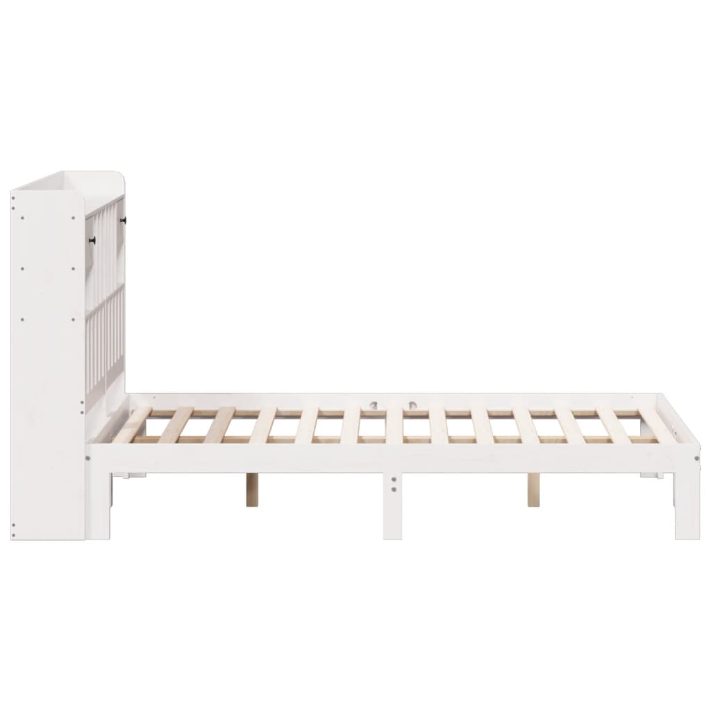 Solid Wood Bed with Shelf Without Mattress White 140x190 cm Pine