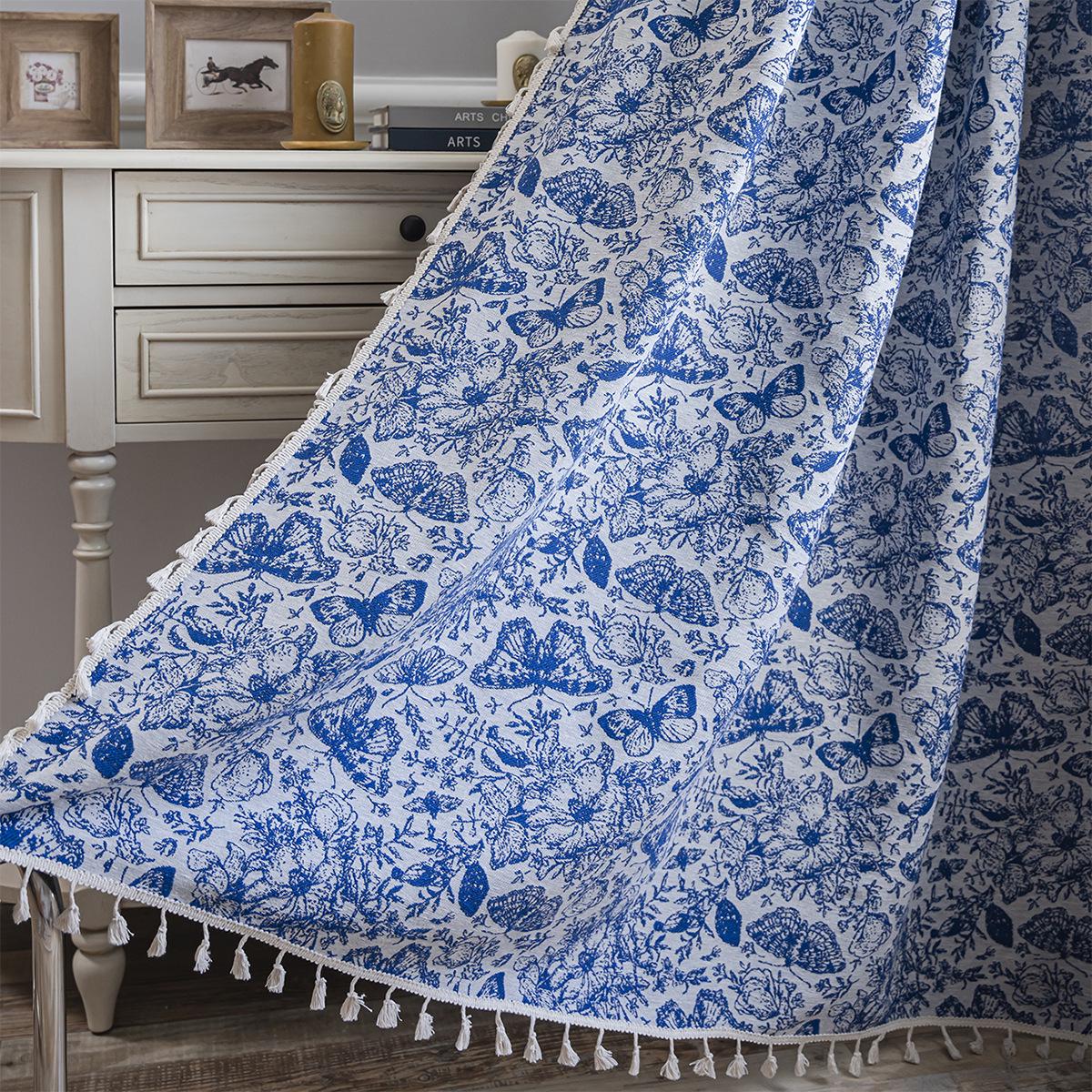 

Imanqi Yun Блакитні Жакардові Напівзатемнюючі Штори з Китицями для Кухні або Еркеру Special size 25/square meter