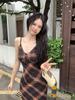 French Lattice Strap Dress: Slimming, Waist-Cinched Retro Summer Beach Dress for Pear-Shaped Women