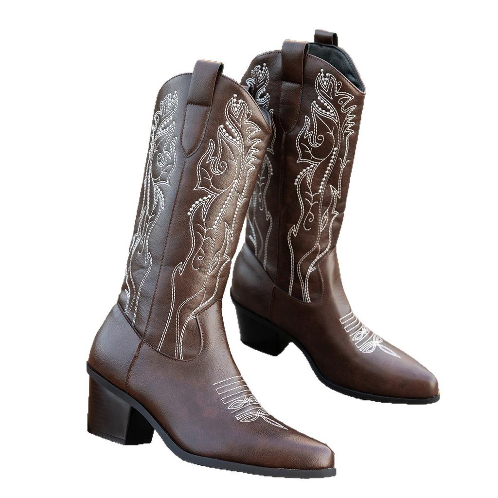 Large Size Medium Boots High Heel Boots Brown Western Cowboy Knight Boots Boots Women
