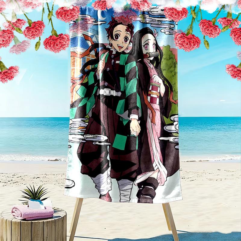 Demon Slayer Anime Print Beach Towel, Large Soft Quick Dry Towel for Beach Camping Swimming