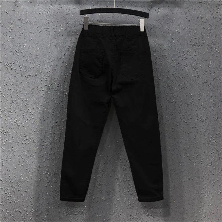 Ankle-Length Harem Jeans Casual Elastic High Waist Pantalones Basic Straight Denim Pants