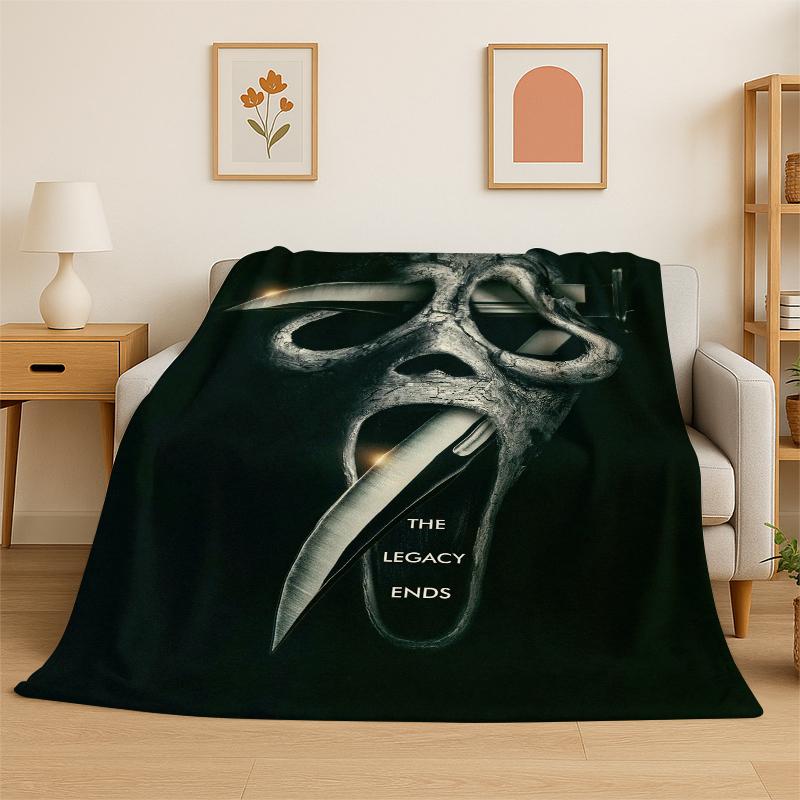 Horror Movie Character Chucky S-Scream Cartoon Flannel Blanket Soft Warm Throw Blanket for Bedroom Living Room Bed Travel Gift