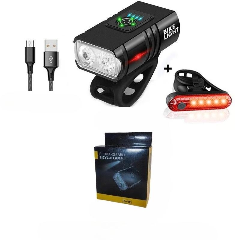 1Pc Bicycle Light Aluminum Alloy Headlight Strong Light Riding Equipment Outdoor Riding Light USB Front and Rear Light Set