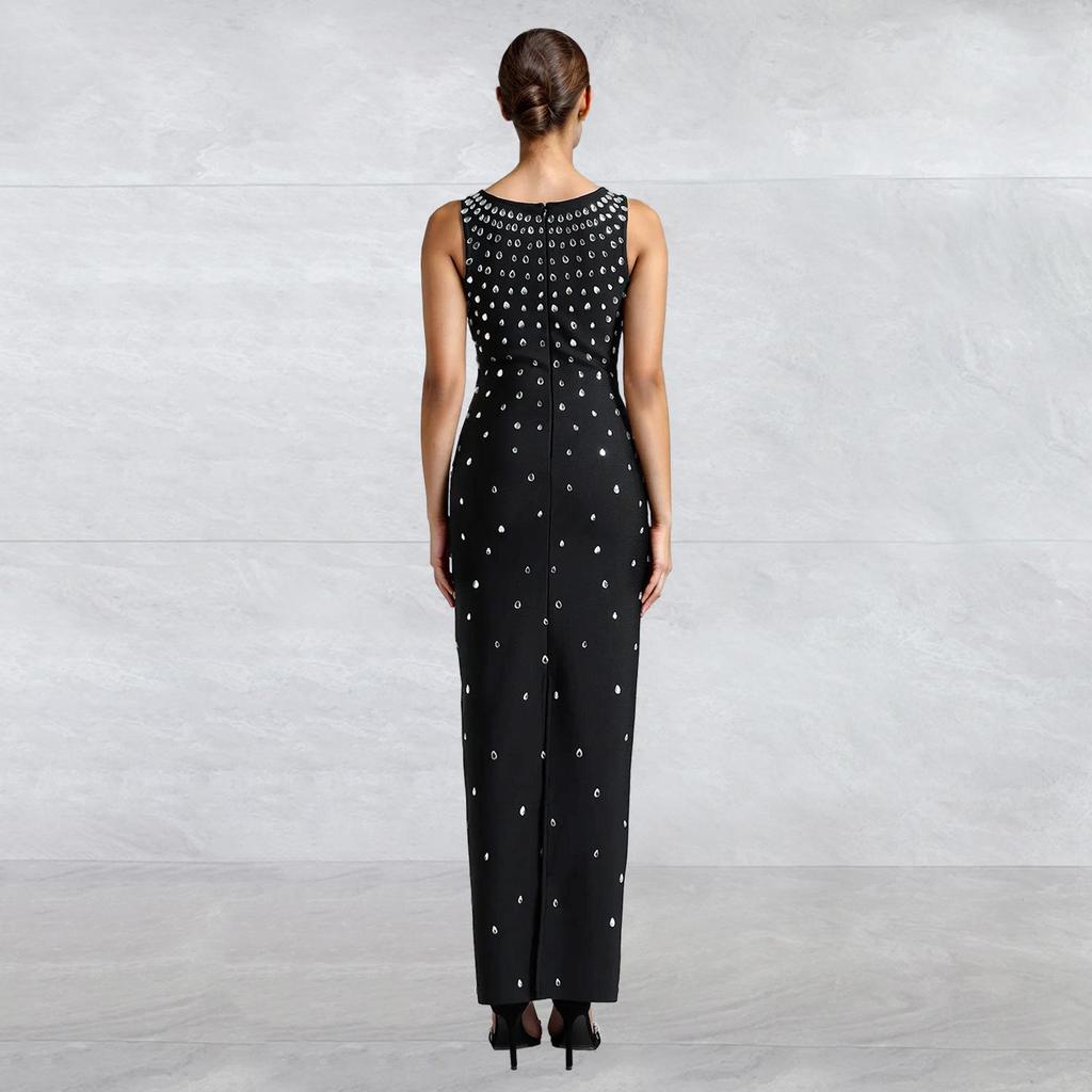 C7117 Fashion Women's Sleeveless U-neck Bodycon Dress with Hot Drilling, European and American Style.