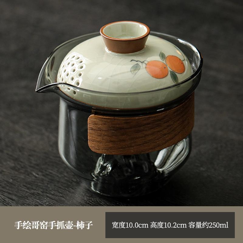 Hongyue Glass Covered Bowl Teacup Large Single Non-Hot Hand-Grasping Pot One Person Kung Fu Tea Set Underglaze Color Brewing Teapot
