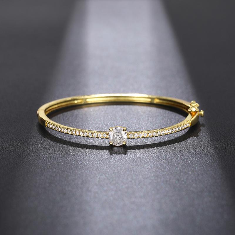 

Huitan Fashionale Women s Cubic Zirconia Bangle Copper Color/Gold Color Modern Statement Female Hand Accessories Trendy Zircon