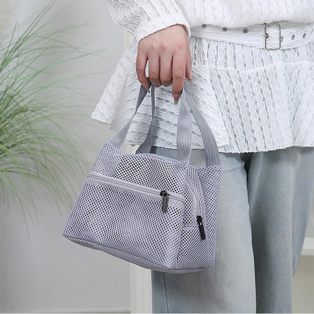 Portable Mesh Beach Bag Clear Travel Wash Bag Zipper Shower Cosmetic Bag Bath