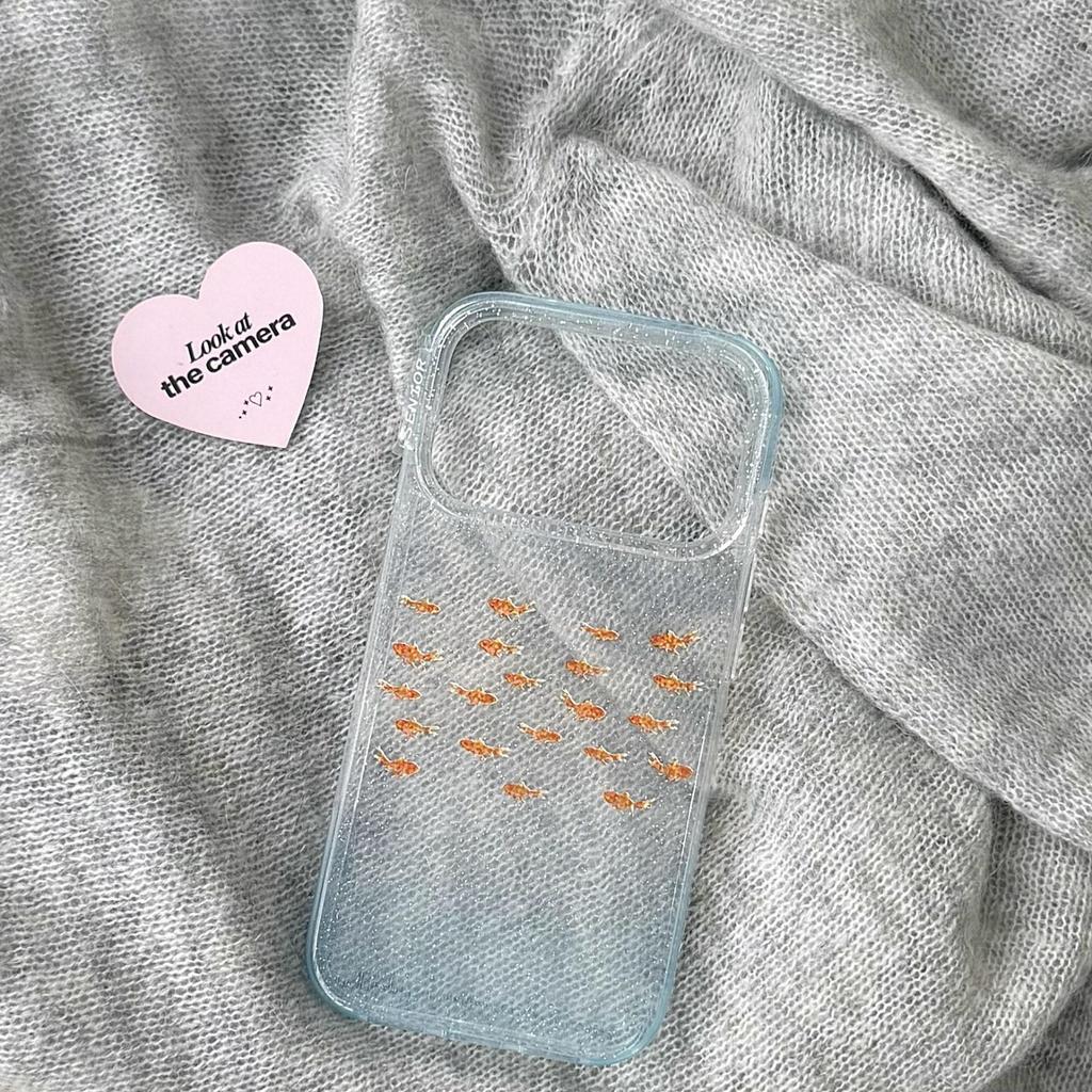 Korean Style Gold Foil Goldfish Phone Case for iPhone 14/15/16/17 Pro Max