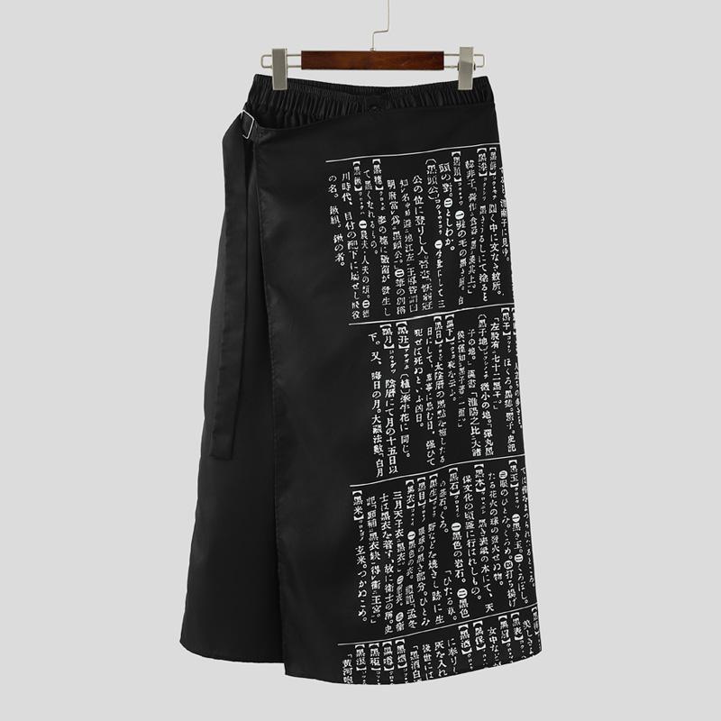 INCERUN Men Print Gothic Pleated Apron Style Irregular Layers Skirt Pants