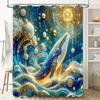 Fancy Blue Whale Shower Curtain Decorative Pattern Print Bathroom Liner for Home Decoration (Blue Gold)
