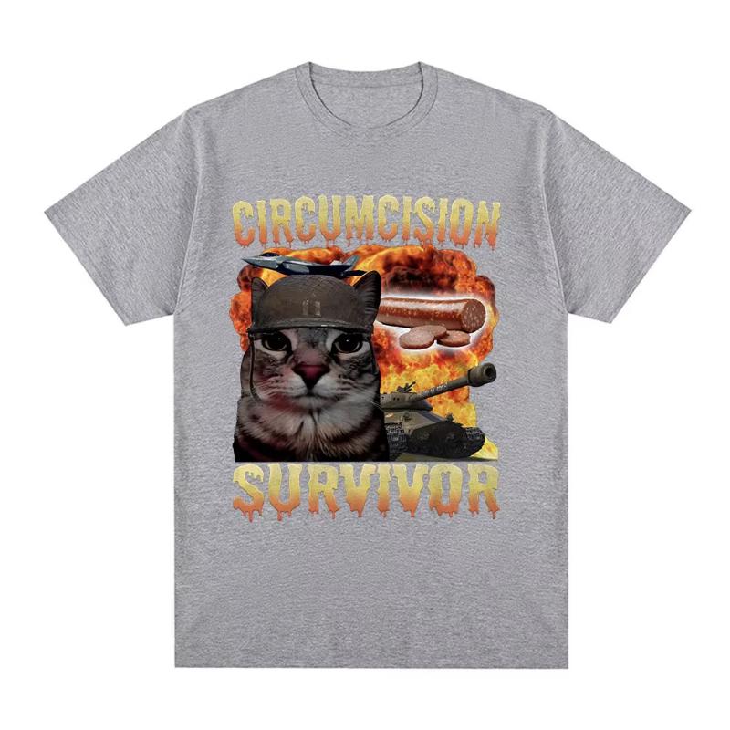 

Circumcision Survivor Funny Cat Meme T Shirts Unisex Women Vintage Tshirt Casual Cotton Short Sleeve Oversized Tshirts Streetwear S
