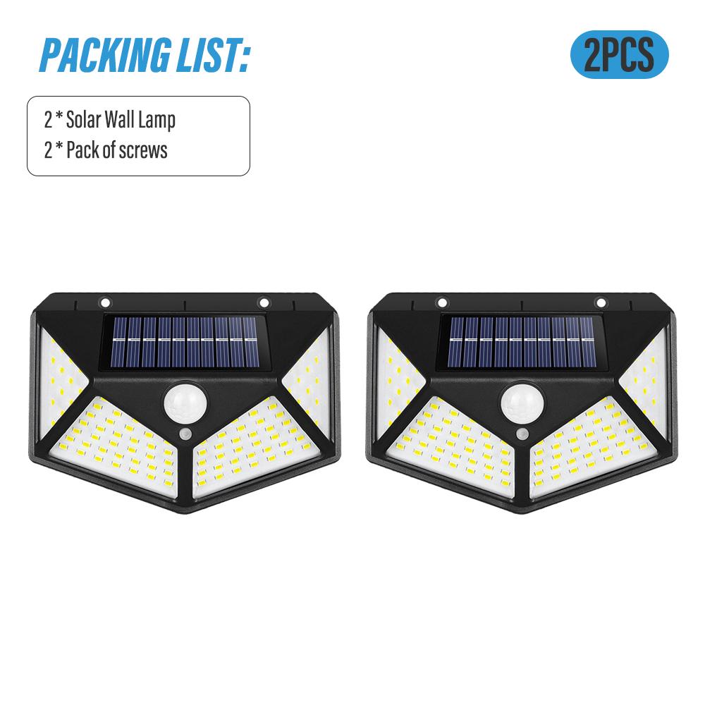 Outdoor LED Solar Lights Motion Sensor Outdoor Wall Lights 100 LED Lights 4 Side Lights for Garden Patio Balcony etc.