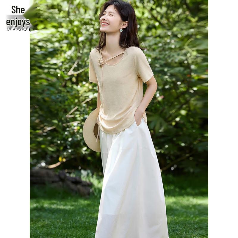 Women's Rose Drawstring Ruched Short-Sleeve T-Shirt