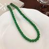 Minar 2026 New 4 6 8 10mm Green Color Glass Beads Strand Beaded Necklace for Women Female Silver Plated Toggle Clasp Chokers