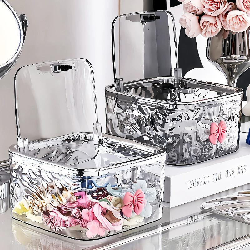 Große strapazierfähige Kunststoff-Aufbewahrungsbox für Mädchen mit transparentem Klappdeckel und dekorativen Elementen zur Organisation von Haaraccessoires und Schmuck