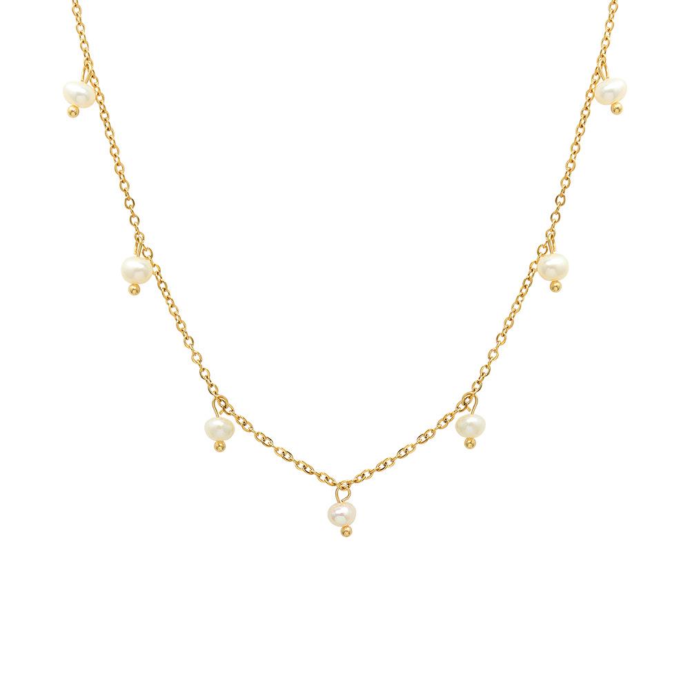 Naszyjnik w stylu retro z perłą i pozłacaną 18-karatowym złotem stalą tytanową