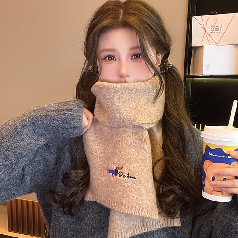 

XIN SHENG XIANG Women s Embroidered Puppy Knitted Scarf