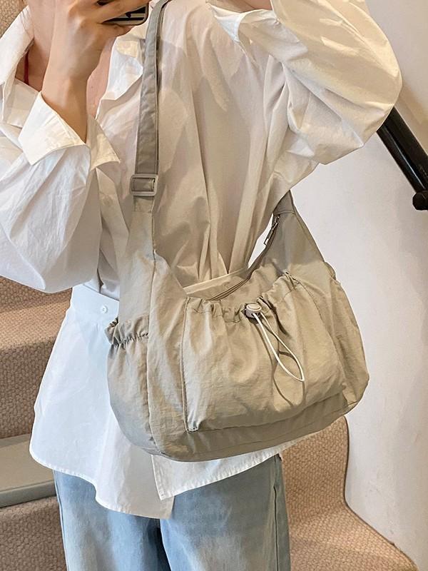 Nylon Sling Bag For Women With Drawstring Closure And Mobile Pocket For Casual Travel
