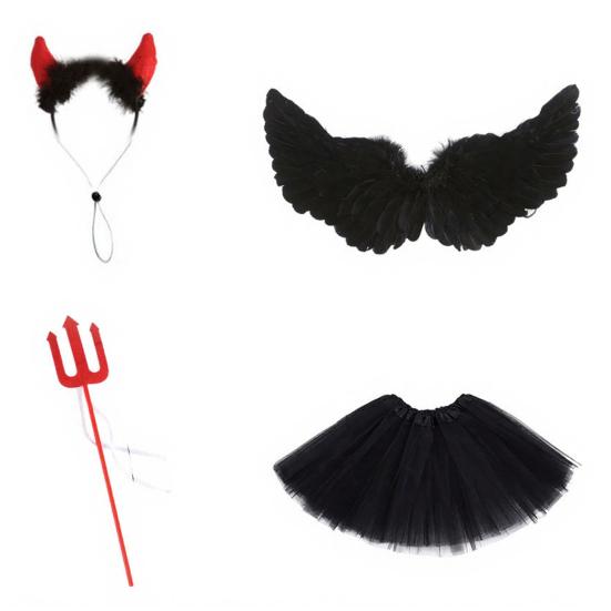 Yousheng 1 Set Angel Goose Outfit, Porch Goose Angel Devil Costume, Feather Wings Skirt Headband Wand Set, Fits Porch Goose Statue for Home Yard Lawn