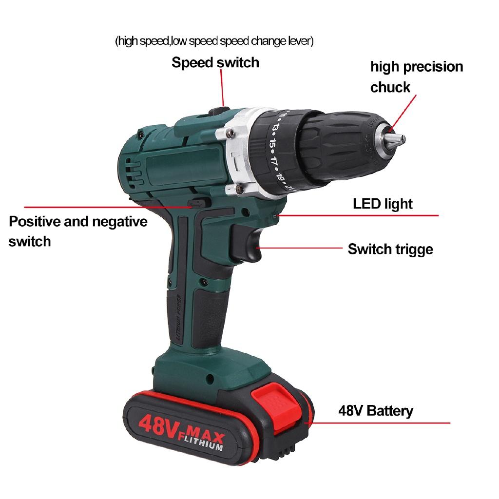 6500/13000mah 2 Speed 48V battery Power Drills Screwdriver 25+3 Torque Rechargeable Cordless Electric Drill Drilling New
