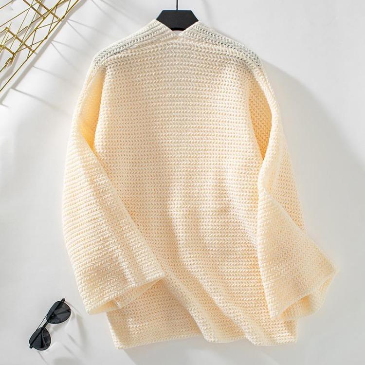 Vintage Herbst Winter Strickwaren Lockerer V-Ausschnitt Pullover Langarm Einfarbig Cardigan Oberteil