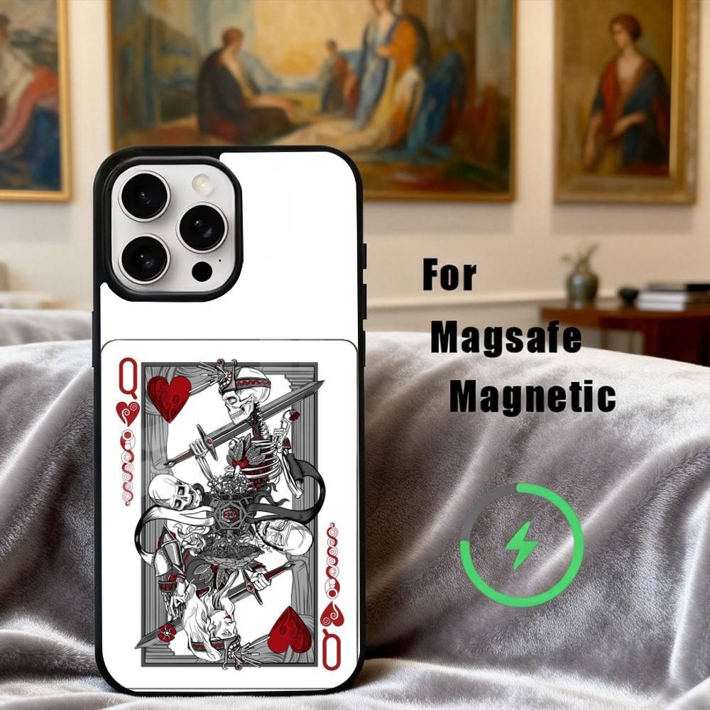 S-Skeleton Q-Queen of Hearts CARD Phone Case For iPhone17,16,15,14,13,12,11 Plus,Pro Max Magnetic For Magsafe Wireless Charging