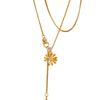 Light luxury classic diamonds inlaid daisy flower pendant crescent exquisite and unique tassel long necklace banquet jewelry