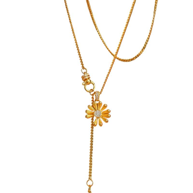 Light luxury classic diamonds inlaid daisy flower pendant crescent exquisite and unique tassel long necklace banquet jewelry