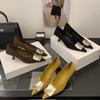 Large Size Fine Heel Suede Pointed Head Shallow Mouth Single Shoes Women's New Metal Buckle Cat Heel Temperament Versatile Evening Shoes Women