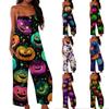 Women's Halloween Print Jumpsuit Casual Loose Fit Sleeveless Spaghetti Strap Wide Leg One Piece Romper for Seasonal Wear