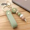 Flower Charm with Wood Beads Silicone Keychain Faux Leather Wristlet Car Key Aesthetic Ring Pendant Handbag Backpack Anti Oxidation Metal