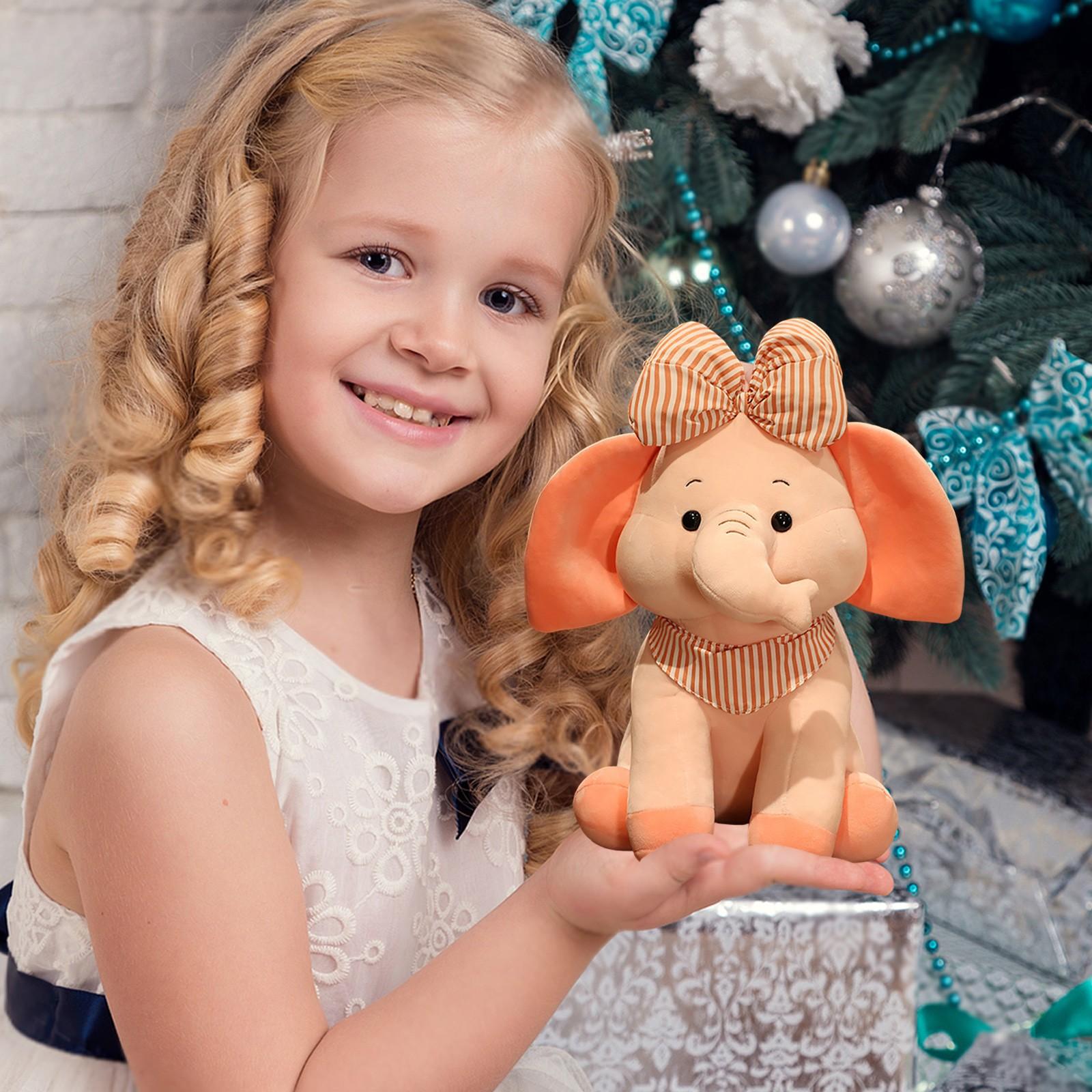 

Cute Baby Elephant Doll Plush Toy Soft Cute Flower Knot Elephant Rag Doll Doll One Size