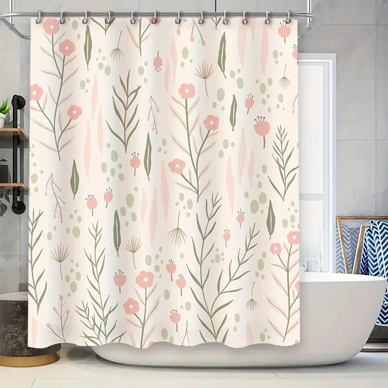 

Elegant Floral Shower Curtain Pink Green Pattern for Bathroom Decor Modern Home Decoration Waterproof Fabric Shampoo Gel Storage W90xH180cm