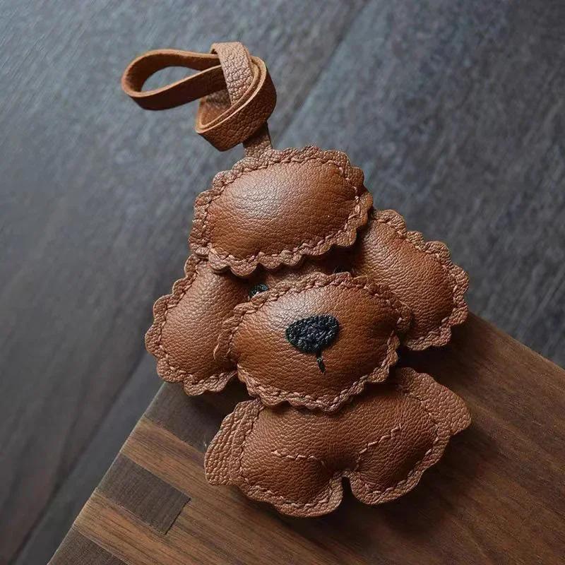 Handmade Genuine Leather Cute Small Flame Bag Pendant Car Key Chain Rope Ring Scarecrow Pendant Decoration New Pendant Bag Charm
