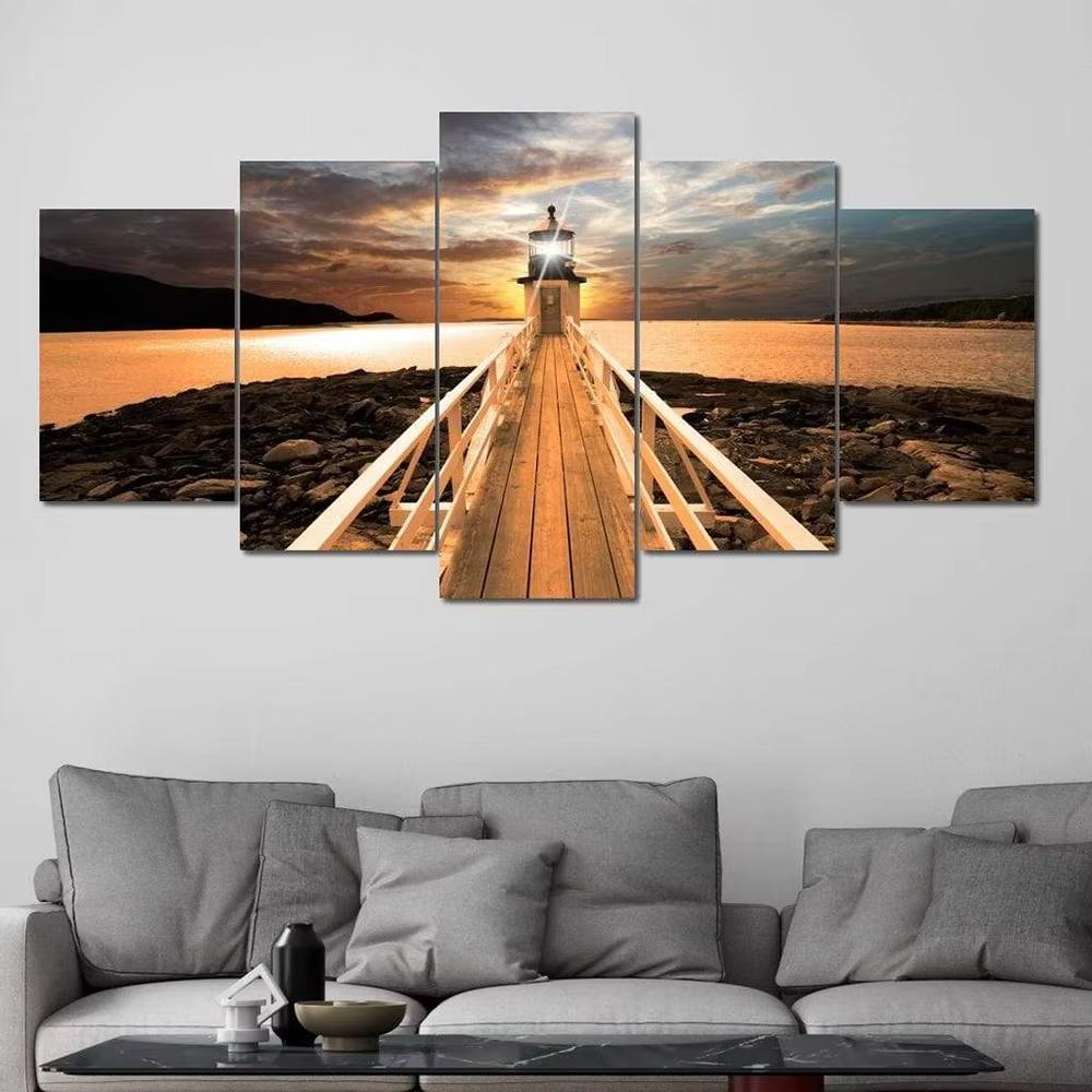 Beautiful Bali Ocean Sea Blue Tropical Palm Tree Canvas Painting Beach Clouds Posters 5 Piece Wall Art for Living Room Decor