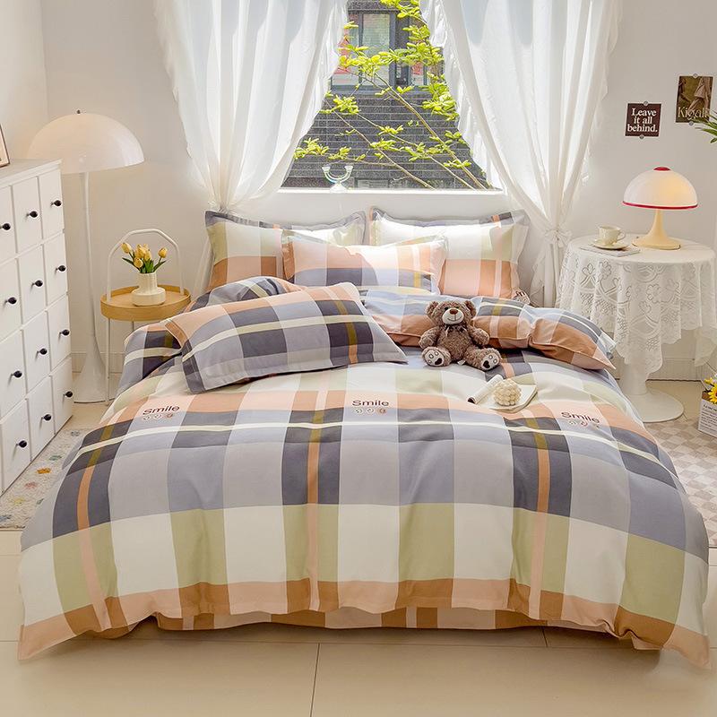 Verdicktes und Poliertes Vier-Teile-Set aus reiner Baumwolle, Bettlaken, Bettbezug, Dreiteiliges Set für Studentenwohnheim, Bettwäsche